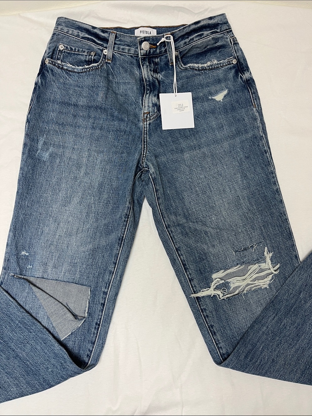 pistola Women's Boyfriend Ripped Jeans in Medium Blue Wash